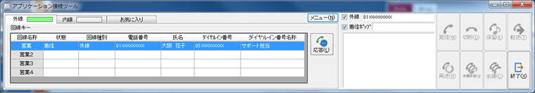 発着信時に表示される応答画面イメージ