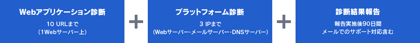 Webアプリケーション診断　10 URLまで（1Webサーバー上）＋3 IPまで（Webサーバー・メールサーバー・DNSサーバー）＋診断結果報告（報告実施後90日間・メールでのサポート対応含む）